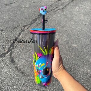 NWT Starbucks 2025 Neon Calavera Sugar Skull Glow in the Dark Straw Topper Cup